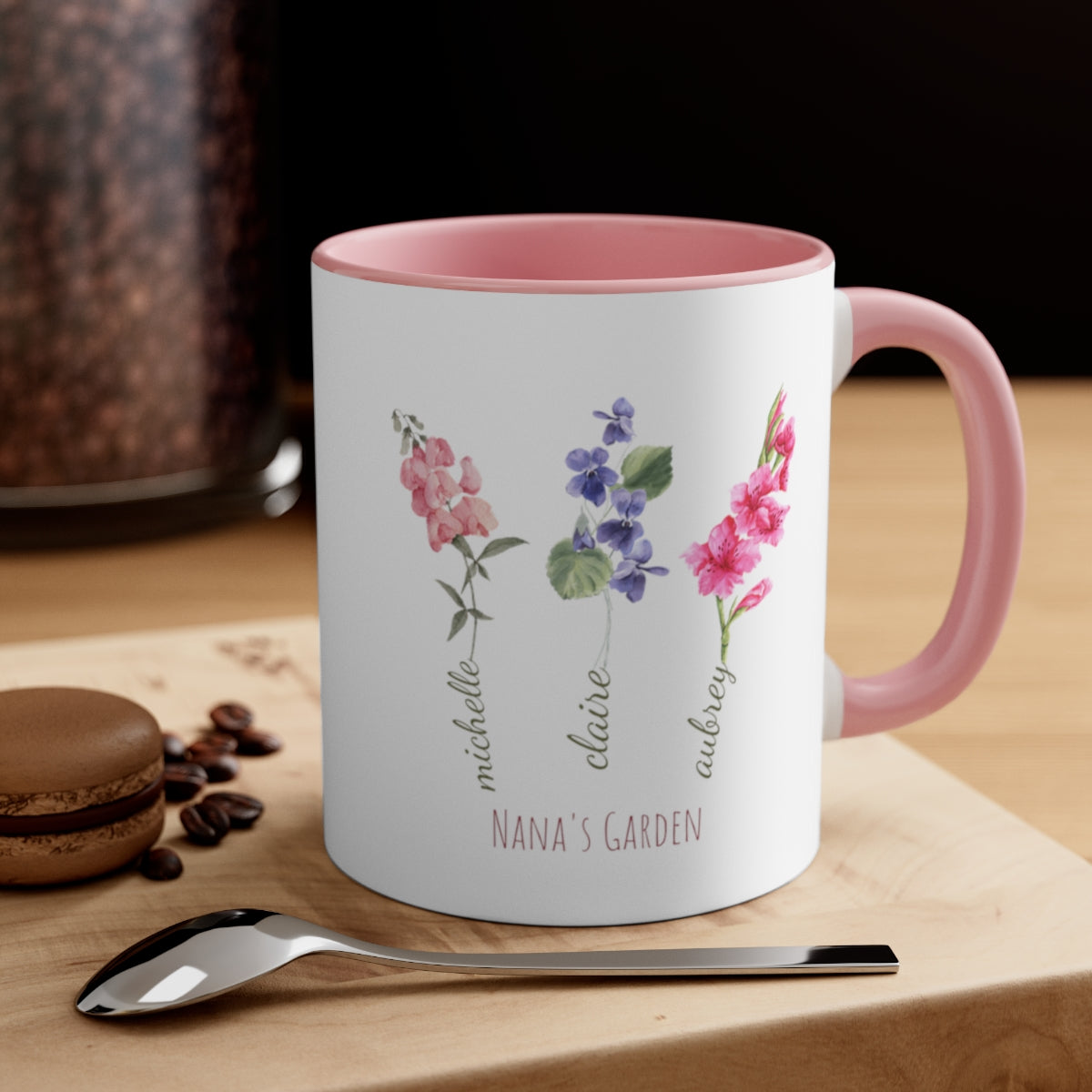 Grandma's Garden Birth Flower Mug, Personalized Gift for Grandma, Family Birth Flower Bouquet, Grandma's Garden with Grandkids Names