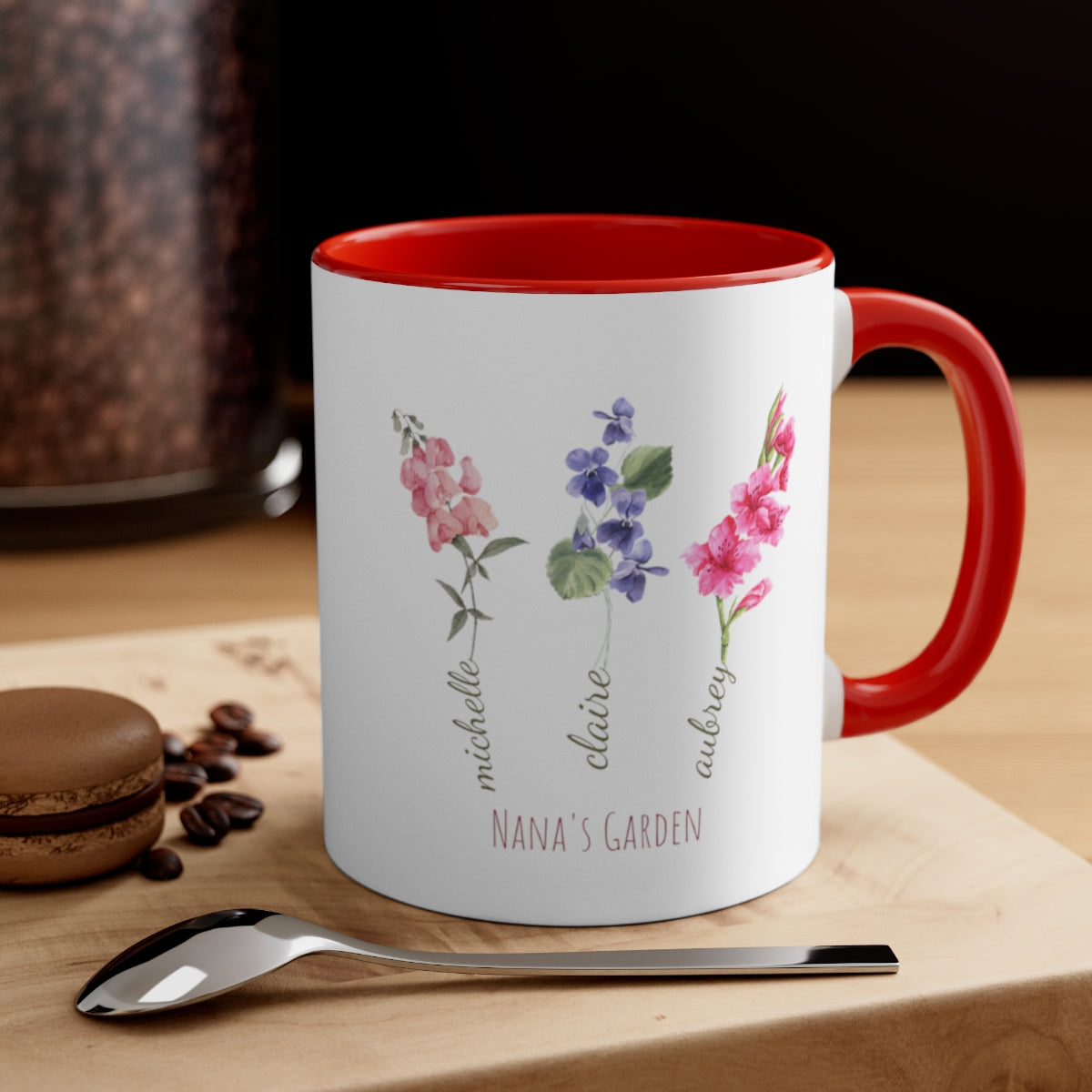 Grandma's Garden Birth Flower Mug, Personalized Gift for Grandma, Family Birth Flower Bouquet, Grandma's Garden with Grandkids Names