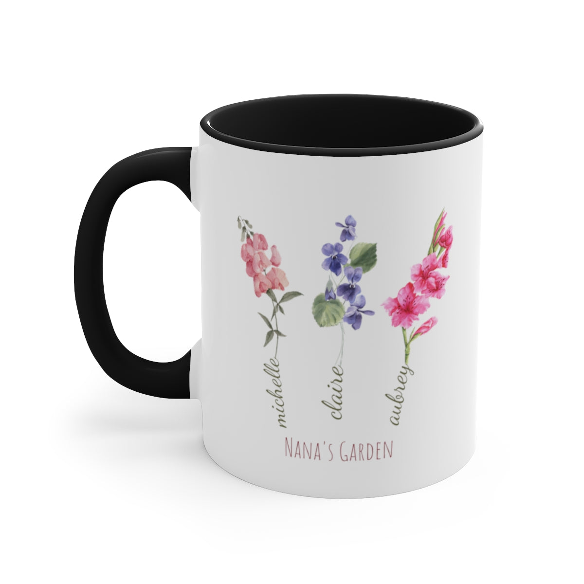 Grandma's Garden Birth Flower Mug, Personalized Gift for Grandma, Family Birth Flower Bouquet, Grandma's Garden with Grandkids Names