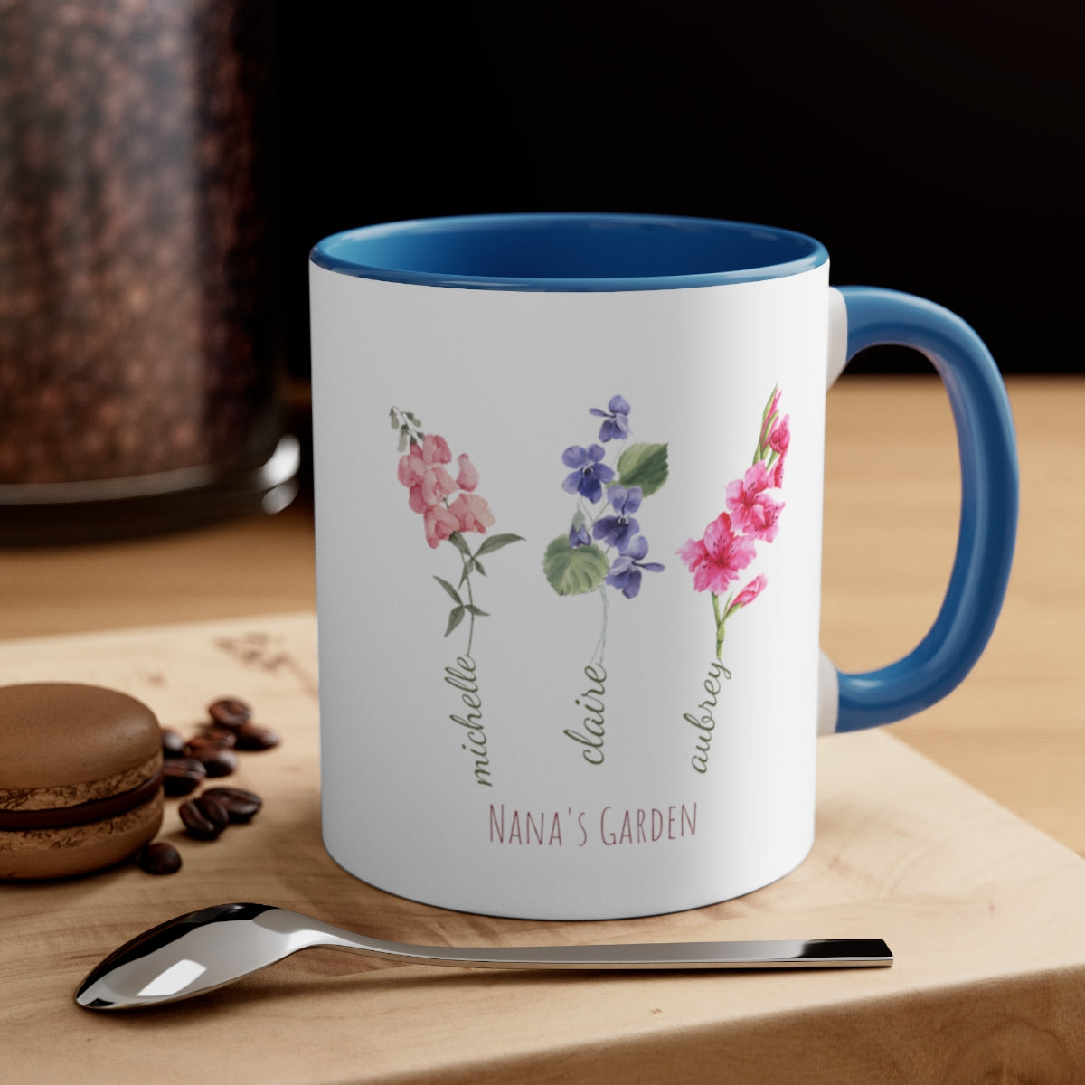 Grandma's Garden Birth Flower Mug, Personalized Gift for Grandma, Family Birth Flower Bouquet, Grandma's Garden with Grandkids Names