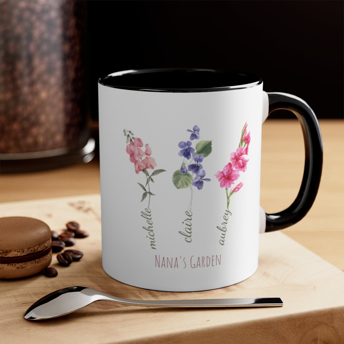 Grandma's Garden Birth Flower Mug, Personalized Gift for Grandma, Family Birth Flower Bouquet, Grandma's Garden with Grandkids Names